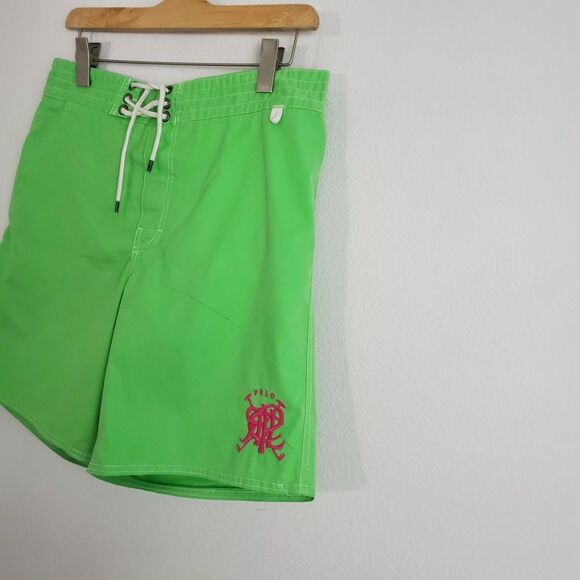 Polo Ralph Lauren Men's Swim Trunks Medium Neon Green Embroidered RL Mallet - Picture 6 of 9
